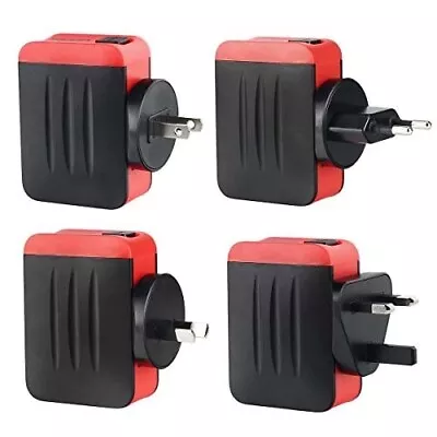 Travel Adapter Us Au Uk Eu Plug Charger Adapter 24w 4.8a 4 Ports Ac Usb • £13.99