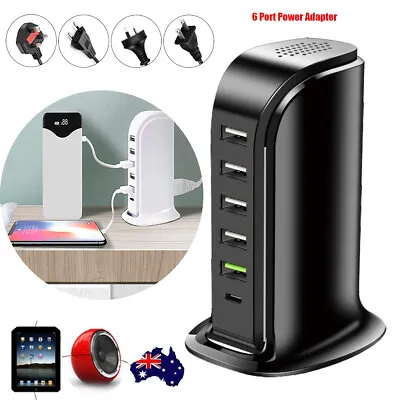 6 Port Charging Station USB Desktop Type-c Charger Rapid Power Tower Adapter HUB • $23.99