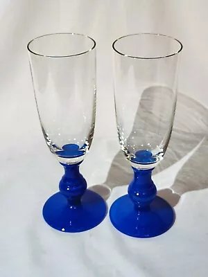 (2) Villeroy Boch ISABELLE BLUE Champagne Flutes • $34.95
