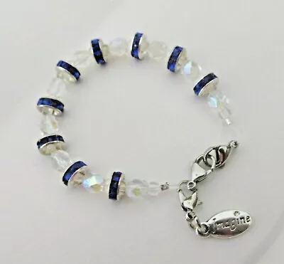 Medical Id Replacement Bracelet Crystal Clear & Dark Blue  6 1/4  Stretch • $12.99