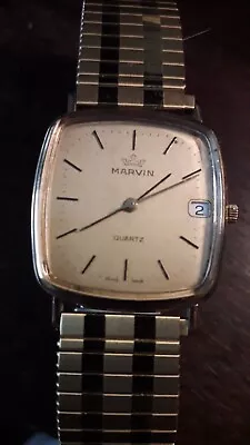 £175 • Buy A Vintage 9k Solid Gold Marvin Men Wristwatch Date At 3 And Swiss Made