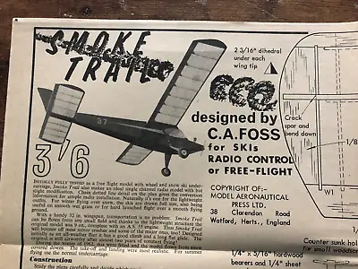 $14.99 • Buy Vintage SMOKE TRAIL CA FOSS Airplane Model Blueprints 1964 Nationals Broadsheet