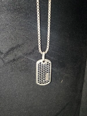 $77 • Buy David Yurman Black Saphire Pendant + Chain Dogtag Pendant