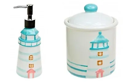 Ceramic Lighthouse Soap Dispenser & Storage Jar  *  Coastal Nautical Design • £11.50