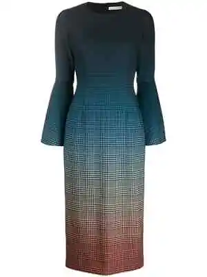 $599.99 • Buy MARY KATRANTZOU Ombre Check Print Dress In Blue SZ 12