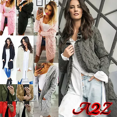 £19.75 • Buy Women Ladies Cardigan Cable Knitted Oversized Long Hooded Chunky Jumper Top Cape