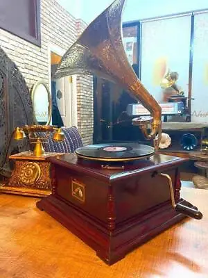 HMV Working Gramophone Player Phonograph Vintage Look Vinyl Recorder Wind Up • $443.30