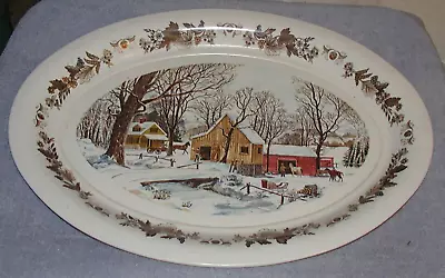 Vintage Artisan Farm Scene Large Melamine Oval Serving Tray / Platter 21x15 Inch • $14.90