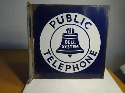 Vintage  BELL SYSTEM PUBLIC TELEPHONE SIGN  Fl Dbl Sd PORCELAIN VG Nice 1 • $369.99