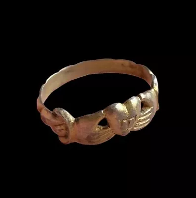 £395 • Buy BEAUTIFUL 17th CENTURY FEDE, FRIENDSHIP SILVER GILT RING - LETTER T