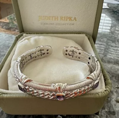 Judith Ripka Amethyst Hinged Cuff Bracelet 925 Sterling Silver -6.75  • $114.95