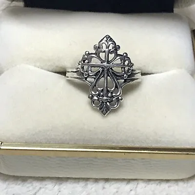 Size 5.75 Vintage Filigree Cross Ring Band Sterling Silver 925 • $28.99