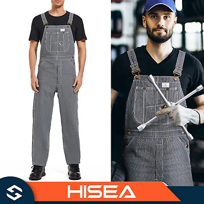 HISEA Men Bib Overalls Casual Striped Dungarees Bib Pants Jeans Jumpsuit Trouser • $40.75