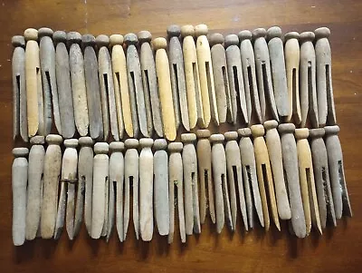 Vintage Lot Of 44 Wooden Round Top Clothes Hanging Pins - 3 To 4 Inches - Crafts • $12.99