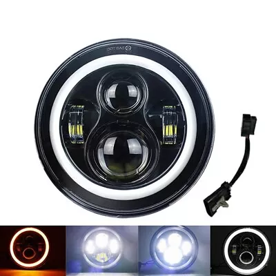 Universal Black 7  Inch Motorcycle LED Headlight DRL Angel Eyes For Honda Yamaha • $22.89