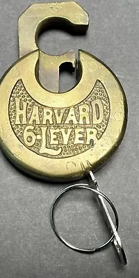 Antique Pancake Push Key Padlock Harvard 6 Lever Vintage Lock Works & Has Key • $65