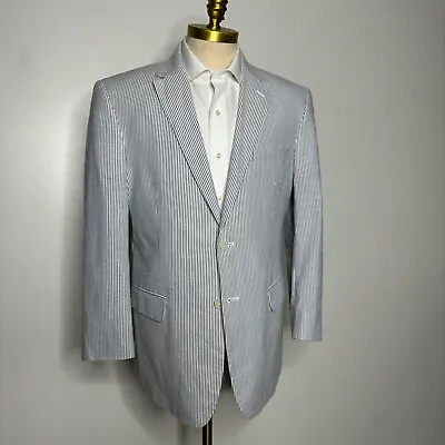 Jos A Bank Stay Cool Seersucker Sport Coat Mens Blue Stripe 100% Cotton 43R • $39.99