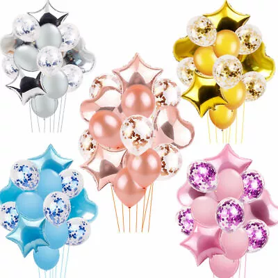 £2.69 • Buy 14Pcs Confetti Wedding Birthday Balloons Heart Latex Foil Kids Baby Party