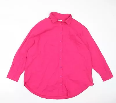 Damart Womens Pink 100% Cotton Basic Button-Up Size 14 Collared • £3.50