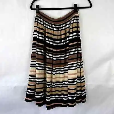 Eci New York Striped Midi Skirt Brown Black Cream Womens Size Small A Line • $8.98