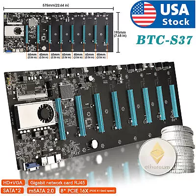 $59.99 • Buy USA BTC-S37 ETC Miner Motherboard 8 GPUs 8 PCIE Graphics Card W/ CPU