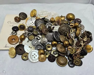 Half Pound Lot Of Antique To Vintage Buttons Metal Military Brass MoP Shell • $19.99