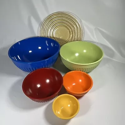 Oggi Set Of 5 Colorful Melamine Plastic Ribbed Kitchen Nesting Bowls W/ Lid • $34.99