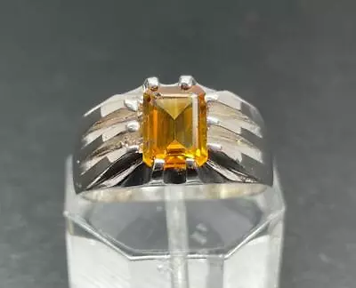 1.56 Ct Golden Citrine .925 Sterling Silver Mens Claw Ring Sz 10.25 Usa Made • $63