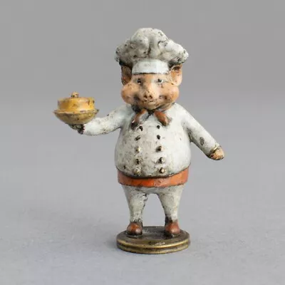 RARE Small COLD PAINTED BRONZE Miniature ANTHROPOMORPHIC CHEF PIG With TUREEN • £175
