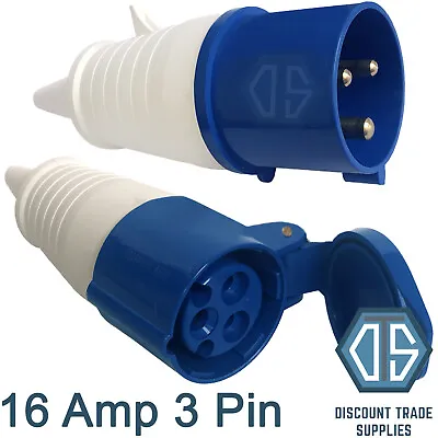 16 Amp 3 Pin Plug & Coupler Socket 2P+E Industrial IP44 Blue EC16324 EP16324 • £10.49