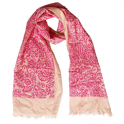 J. CREW Silk Oblong Fringed Scarf/Shawl Pink Paisley Screen Printed 22  X 72  • $59