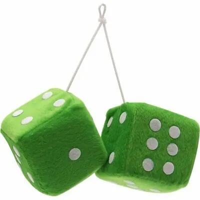 3  Green Fuzzy Dice With White Dots - Pair VPADICEGNW Vintage Parts Usa Hot Rod • $25.97