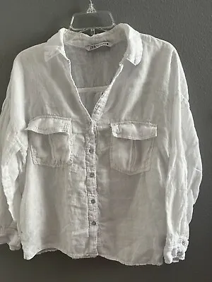 $18 • Buy Zara Linen White Oversized Shirt Size Small