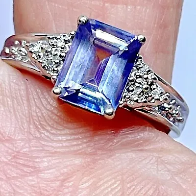  10k White Gold Mystic Topaz Diamond Ring Princess Sz 6 .75 Deco VTG 2.58g THL  • $175