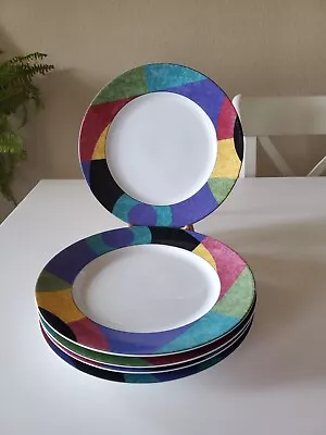 Set Of 5 Mikasa  Currents  Multicolor Geometric Salad Plates 8 1/8  • $54.99