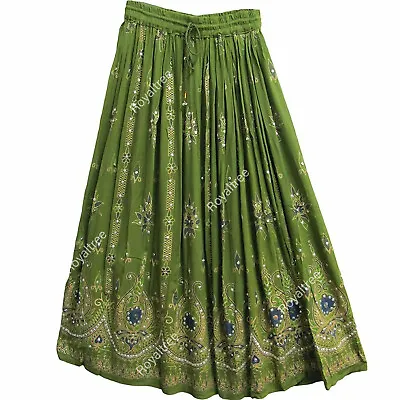 Indian Long Sequin Skirt Boho Bollywood Belly Dance Hippie Gypsy Mehndi Green • $26.95