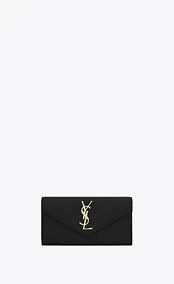 Saint Laurent Ysl Cassandre MatelassÉ Large Flap Wallet In Black Leather • $639