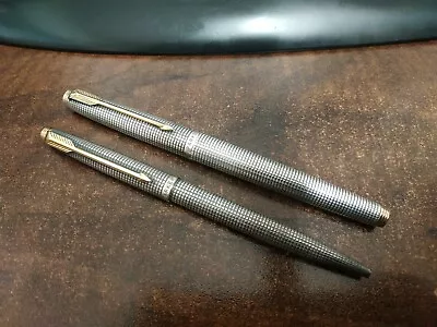 Parker 75 Sterling Silver Flat Top Cisele Vermeil Set Fountain & Ballpoint Pens • $325