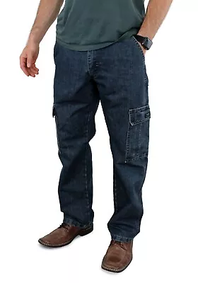 Wrangler Authentics Men's Jean Cargo Pants 8-Pocket Regular Fit Blue Denim Wash • $27.99