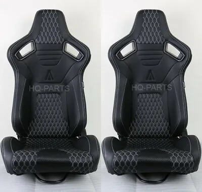 2 X Tanaka Premium Black Carbon Pvc Leather Racing Seat + White Stitch For Mazda • $347.81