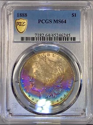 1886-P Morgan Dollar PCGS MS64 Gorgeous Blue Fire Orange Rainbow Toned W/Vid • $899.99