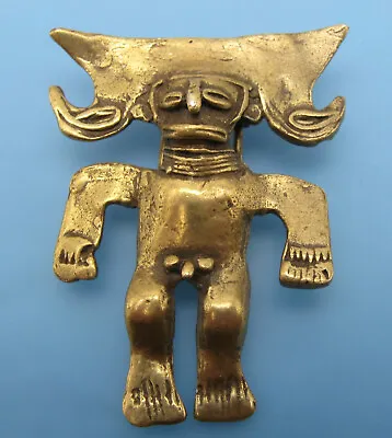 Alva Studios Museum Reproduction Tribal Mayan Aztec Man Gold Tone Dress Fur Clip • $35