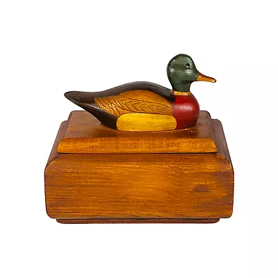 Vintage Carved Wooden Trinket Box With Mallard Duck • $14.99