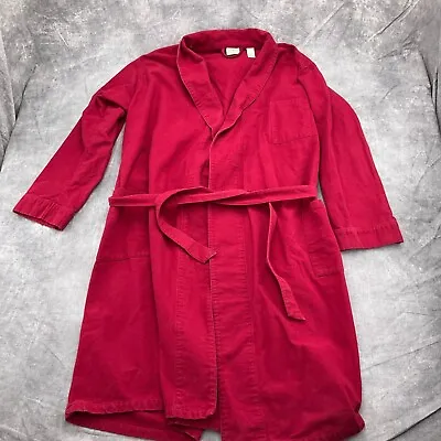 LL Bean Robe Men XLarge Red Chamois Cotton Flannel Pockets Wrap Belt Long VTG • $35.97