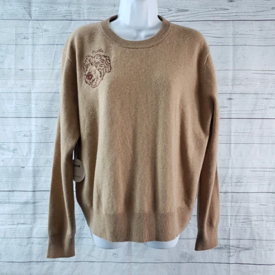 $79.99 • Buy Staud X C.Bonz Womens Embroidered Dog Cashmere Sweater Sz Large Tan 