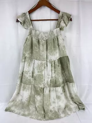 Anthropologie By The River Babydoll Mini Dress Green Tie Dye Size S • $20