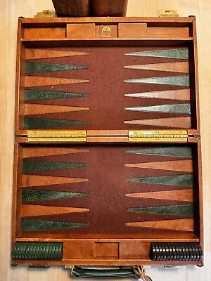 Vintage Aries  18  Backgammon Set Brown Green Leather Hecho En Mexico • $385