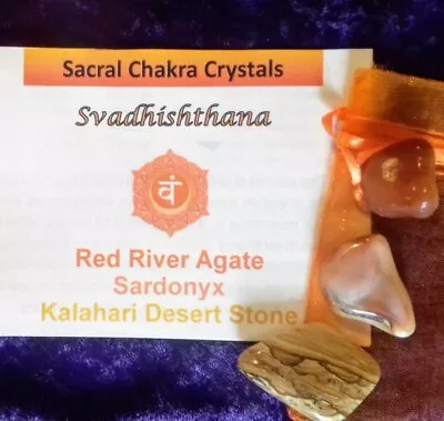 3 Gemstone SACRAL CHAKRA Healing Crystals Set Svadhisthana Reiki Crystal Energy • £3.95