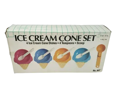 £43.32 • Buy Vintage 1986 Itemakers Pastel Ice Cream Cone Dishes / Bowl Set Plastic W/ Spoons