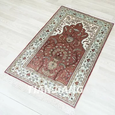 2.5x4ft Pink Hand-knotted Area Carpet For Prayer Silk Handmade Home Rug YJH094B • $740